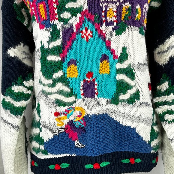Intricate Design! HEIRLOOMS Hand Knit Ski Village Christmas Holiday Swea… - Picture 6 of 13
